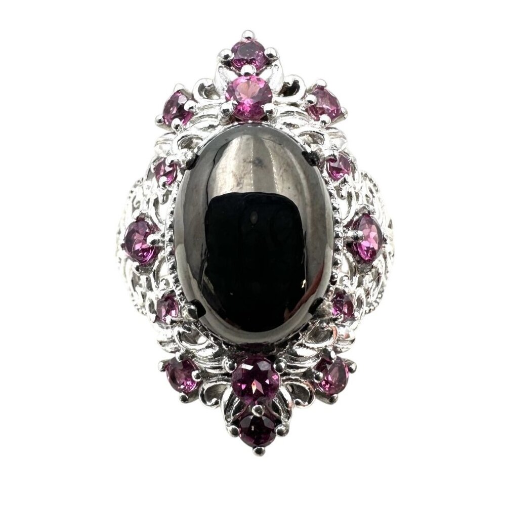Chuck Celmency Black & Pink Gemstone Statement Ring Sterling Silver Size 6